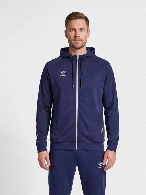 hmlMOVE GRID COTTON ZIP HOODIE, MARINE, model