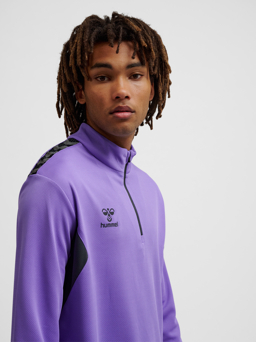 hmlAUTHENTIC HALF ZIP SWEAT, DAHLIA PURPLE/ASPHALT, model