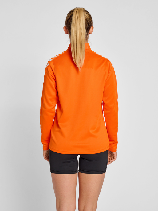 hmlCORE XK POLY ZIP SWEAT WOMAN, ORANGE TIGER, model