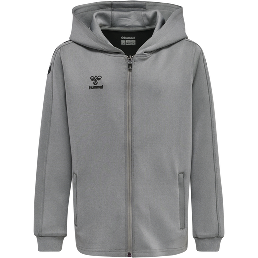 hmlCORE XK POLY ZIP HOOD SWEAT KIDS, GREY MELANGE, packshot