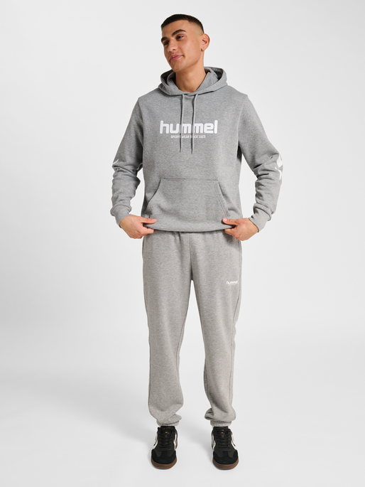 hmlLEGACY 2.0 HOODIE, GREY MELANGE, model