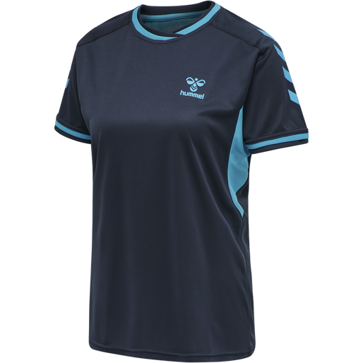hmlACTION POLY JERSEY S/S WOMAN, BLACK IRIS/ATOMIC BLUE, packshot
