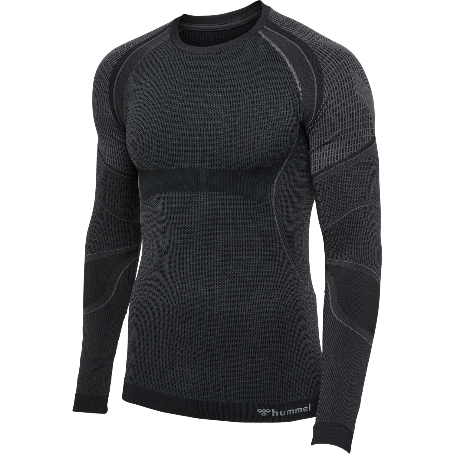 hmlMT OLLI SEAMLESS T-SHIRT L/S, BLACK/ASPHALT MELANGE, packshot