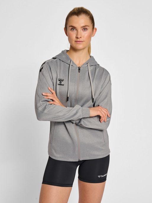 hmlCORE XK POLY ZIP HOOD SWEAT WOMA, GREY MELANGE, model