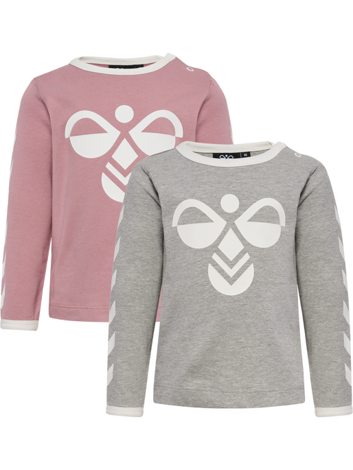 hmlFLIPPER T-SHIRT L/S 2-PACK, GREY MELANGE/WOODROSE, packshot
