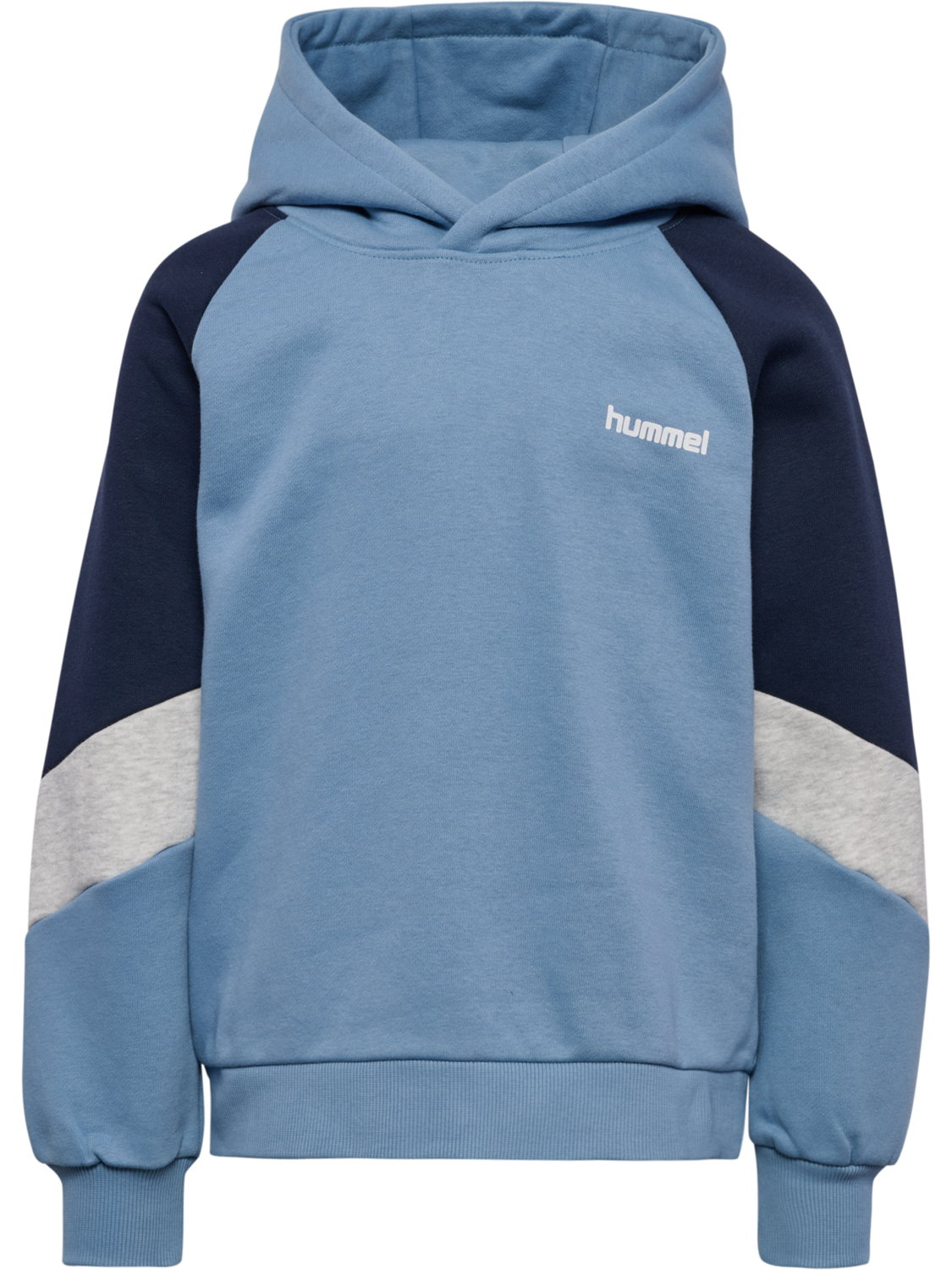 hmlJR LOOSE BLOCKED HOODIE, FADED DENIM, packshot