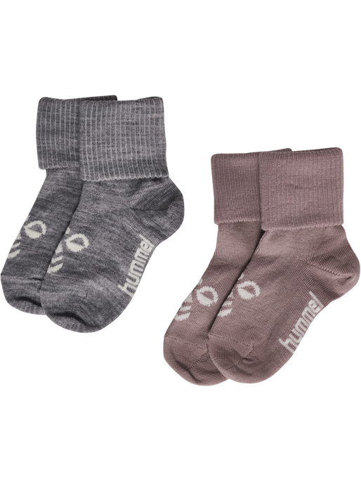hmlMINI WOOL 2-PACK SOCKS, GREY MELANGE/TWILIGHT MAUVE, packshot