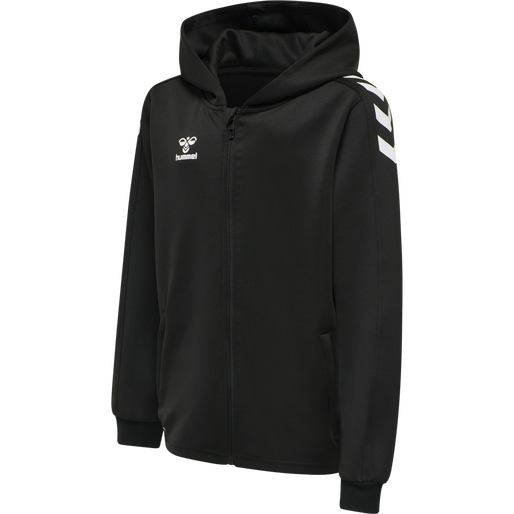 hmlCORE XK POLY ZIP HOOD SWEAT KIDS, BLACK/BLACK, packshot