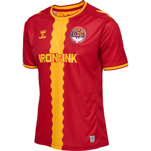 CSC 22/23 HOME JERSEY S/S, TRUE RED/SPORTS YELLOW W/SPONS, packshot