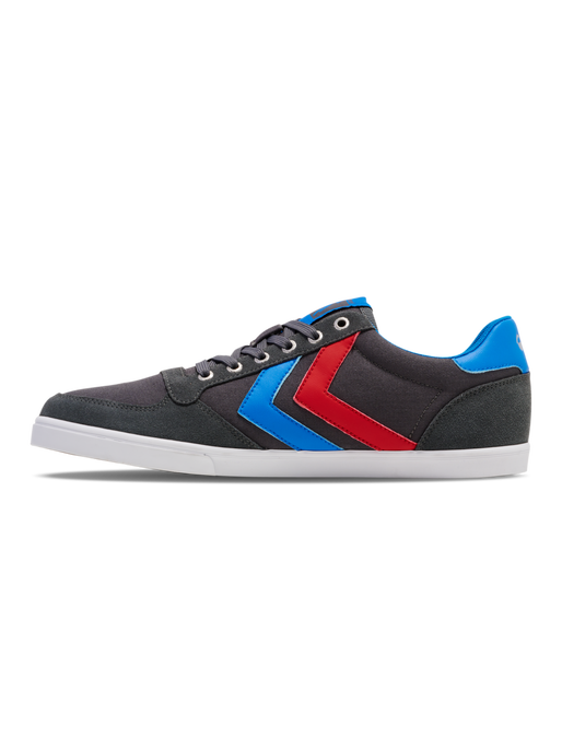 HUMMEL SLIMMER STADIL LOW, CASTLEROCK/RIBBONRED/BRIL BLUE, packshot