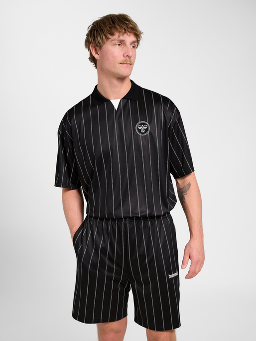 Chevron Pinstripe Polo Shirt, BLACK/WHITE, model