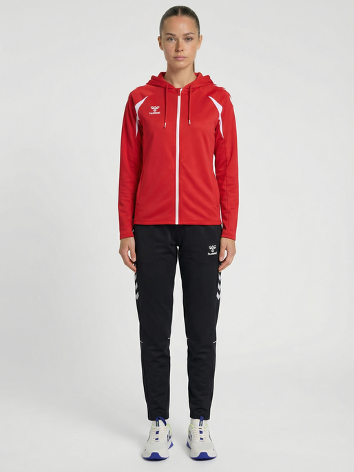 hmlCORE 2.0 ZIP HOODIE WOMAN, TRUE RED/WHITE, model