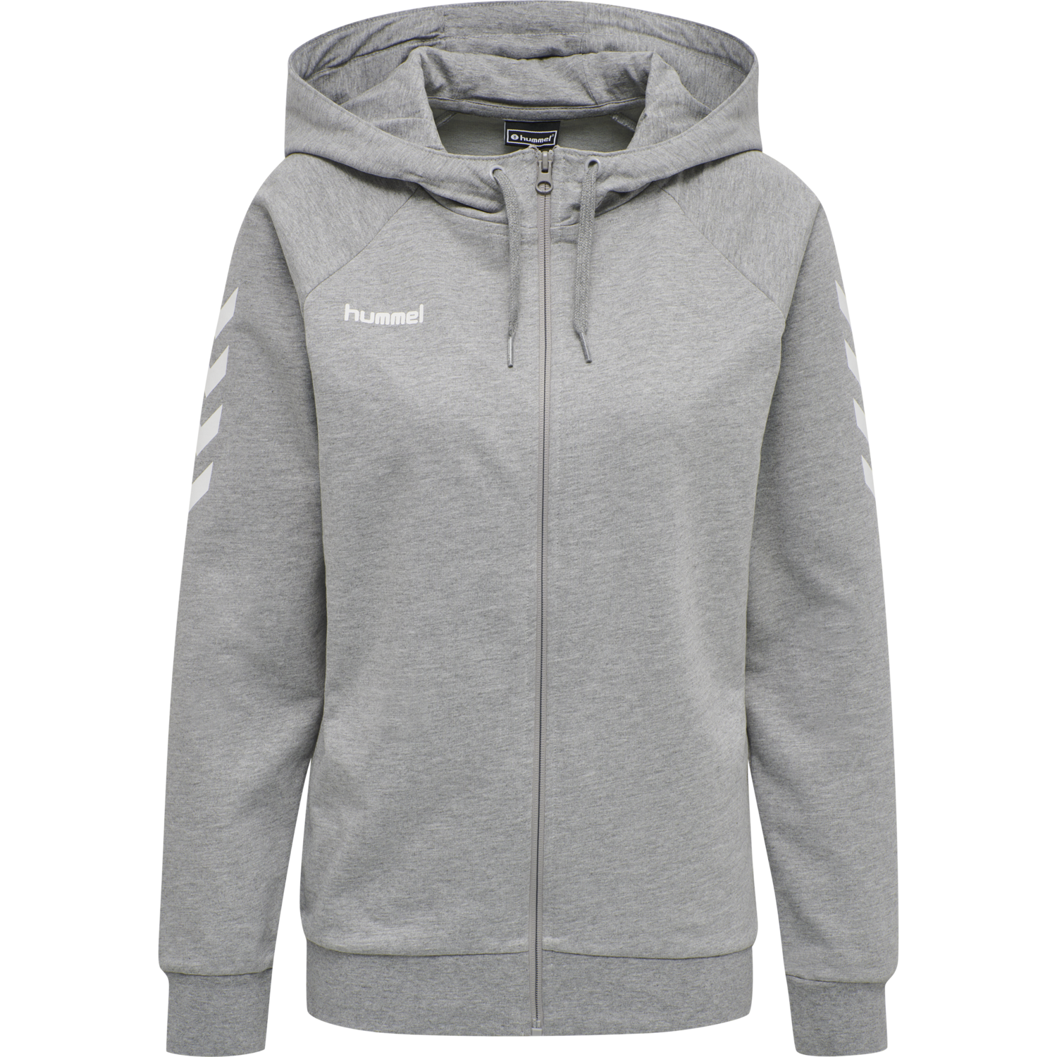 HMLGO COTTON ZIP HOODIE WOMAN, GREY MELANGE, packshot