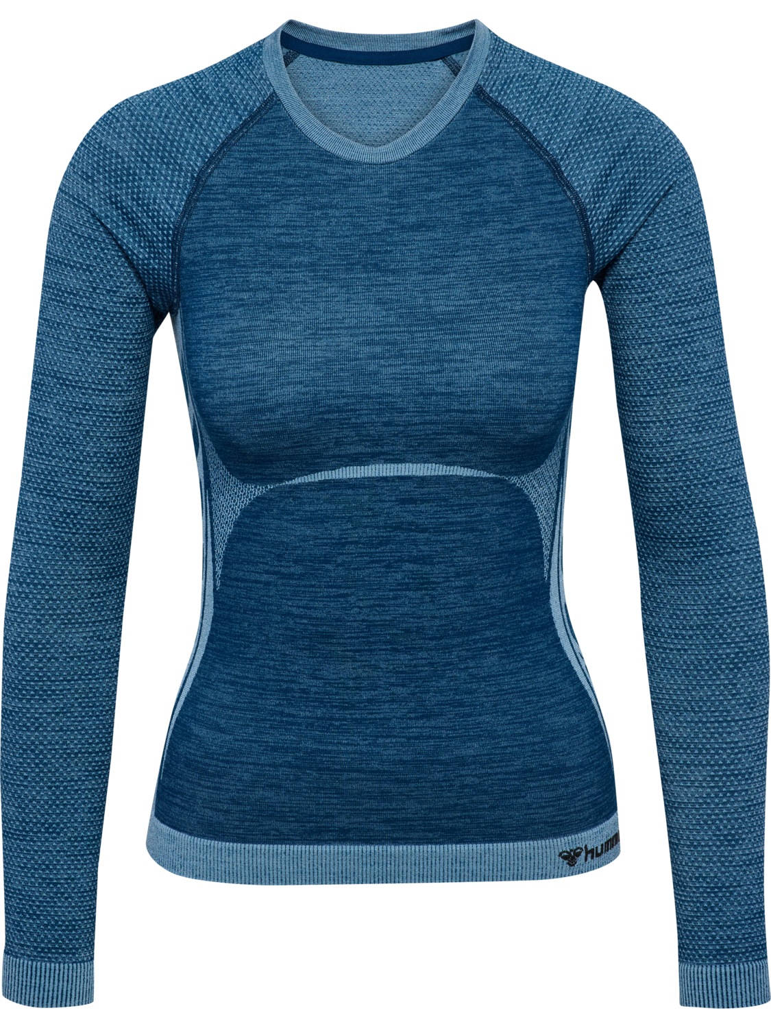 hmlCLEA SEAMLESS TIGHT T-SHIRT L/S, NAVY PEONY/FADED DENIM, packshot