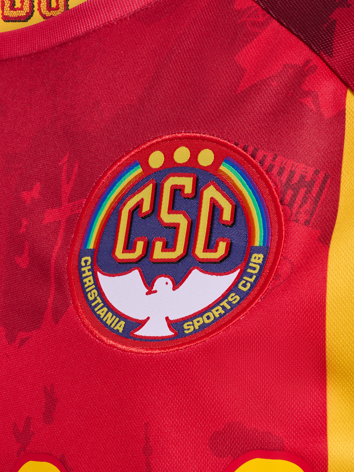 CSC 24/25 HOME JERSEY SS, TRUE RED/SPORTS YELLOW W/SPONS, packshot