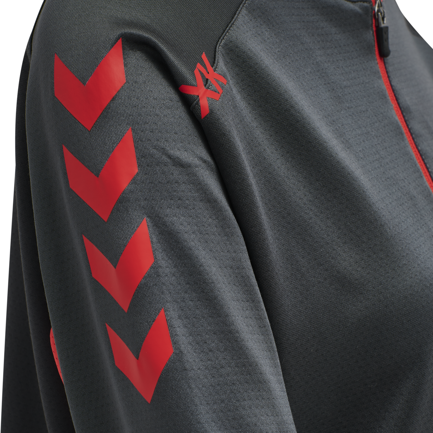 hmlACTION POLY HALF ZIP SWEAT WOMAN, EBONY/FLAME SCARLET, packshot