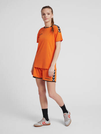 hmlAUTHENTIC POLY SHORTS WOMAN, TANGERINE, model