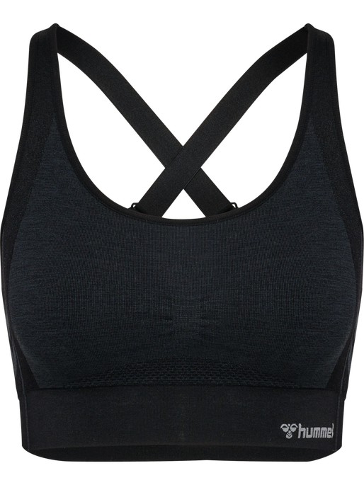 hmlMT SHINE SEAMLESS SPORTS BRA, BLACK MELANGE hmlMT SHINE SEAMLESS SPORTS BRA, BLACK MELANGE, packshot