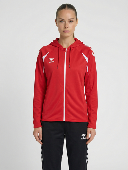 hmlCORE 2.0 ZIP HOODIE WOMAN, TRUE RED/WHITE, model