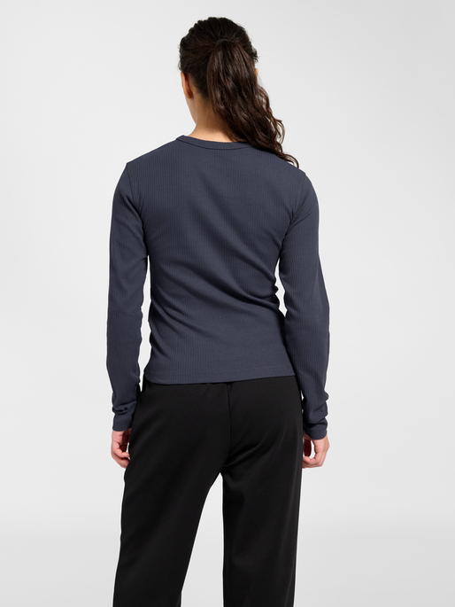 hmlFOUNDATION RIB T-SHIRT L/S, EBONY, model