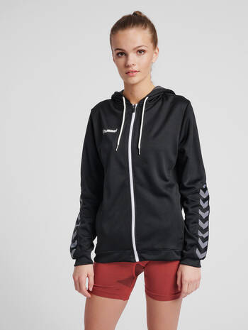 hmlAUTHENTIC POLY ZIP HOODIE WOMAN, BLACK, model