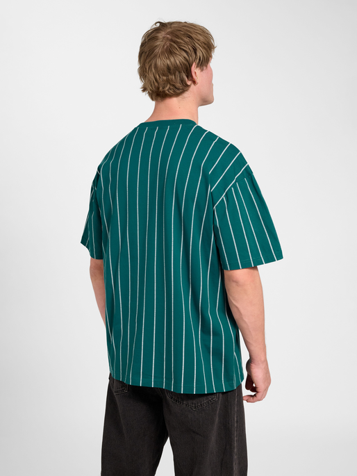 Chevron Pinstripe T-Shirt, TEAL/WHITE, model