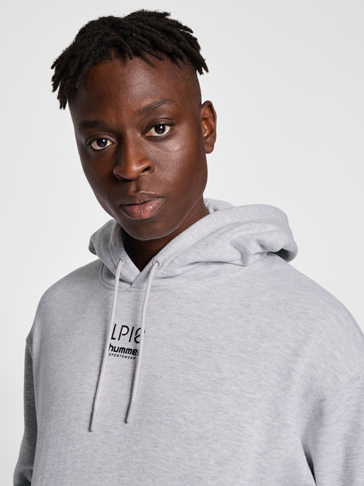 hmlLP10 BOXY SWEAT HOODIE, LIGHT GREY MELANGE, model