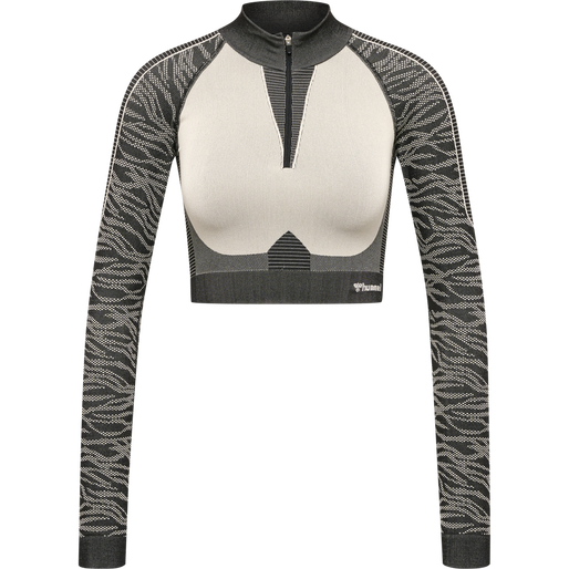 hmlMT MILA SEAMLESS CROP HALF ZIP, BLACK/CHATEAU GREY, packshot