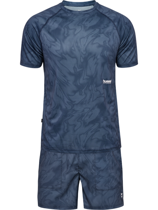 hmlPULSE AOP WORKOUT SHORTS SET, BLUE MIRAGE/DRESS BLUE, packshot