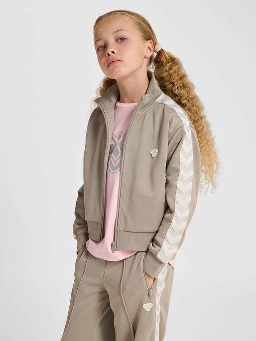 hmlJR REG POLY TAPE GIRL ZIP JACKET, ROCK RIDGE, model