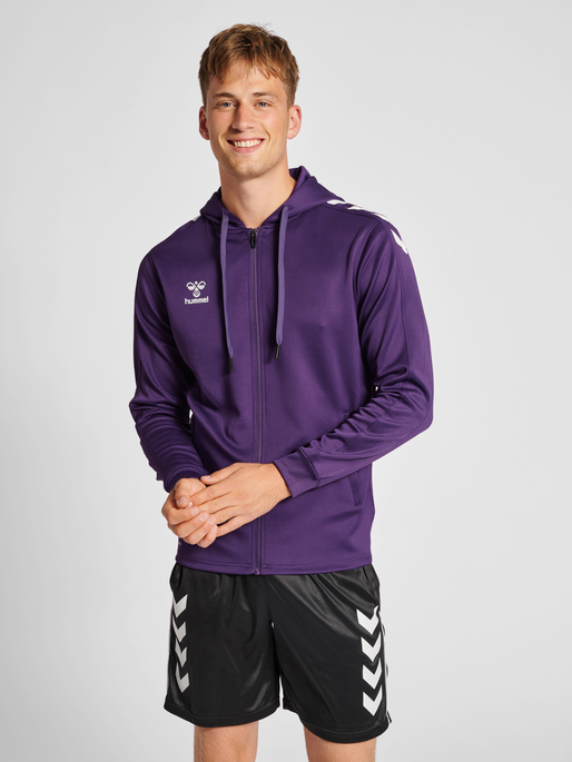 hmlCORE XK POLY ZIP HOOD SWEAT, ACAI/WHITE, model