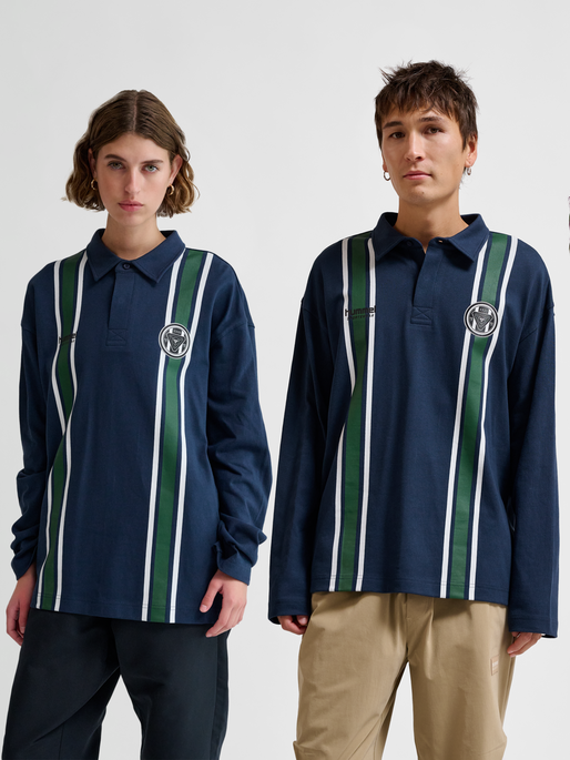 hmlLOOSE SOCCER POLO L/S, DRESS BLUES, model
