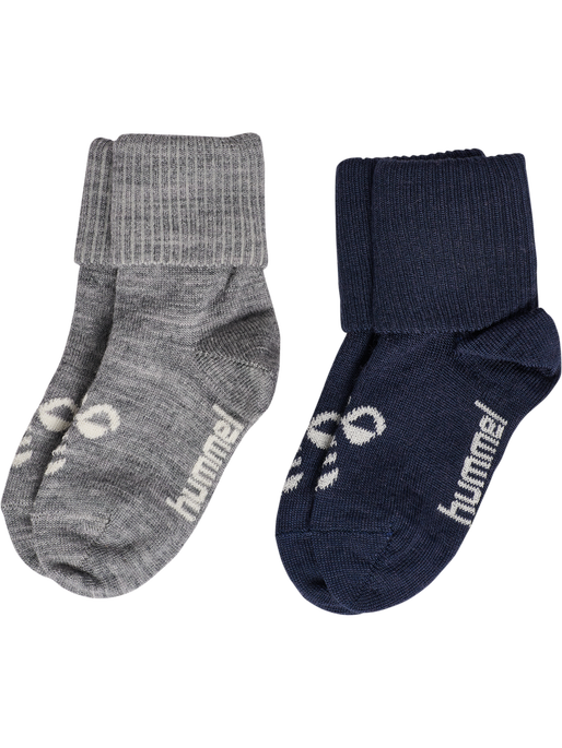 hmlMINI WOOL 2-PACK SOCKS, DRESS BLUES/GREY MELANGE, packshot