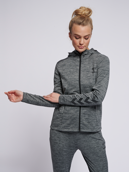 hmlSELBY ZIP HOODIE, DARK GREY MELANGE, model