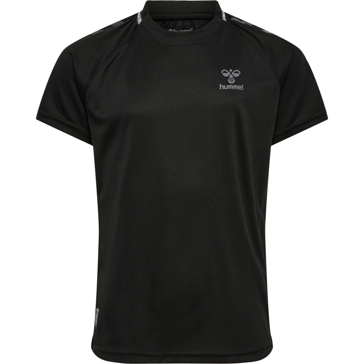 hmlONGRID POLY JERSEY S/S KIDS, JET BLACK/FORGED IRON, packshot