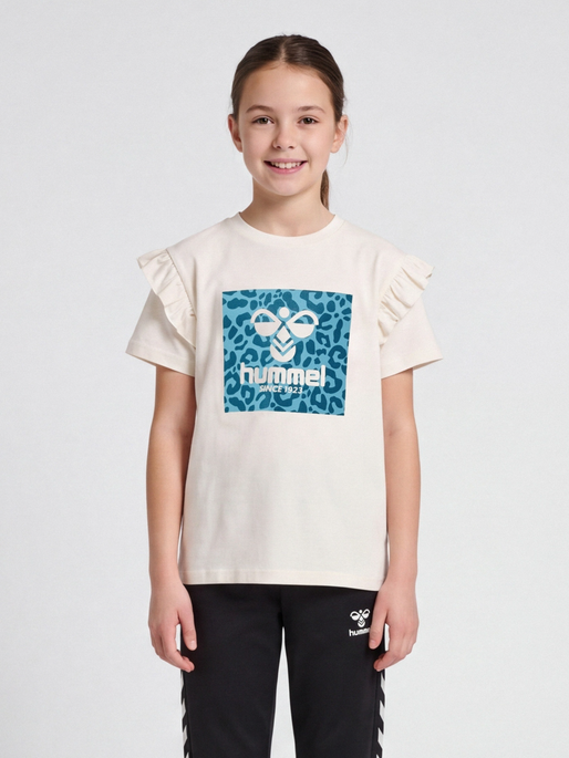 hmlFLOWY RUFFLE T-SHIRT S/S, MARSHMALLOW, model