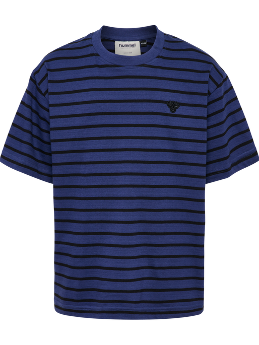 hmlJR LOOSE STRIPED T-SHIRT S/S BEE, DEEP COBALT, packshot
