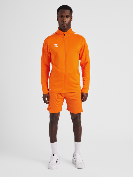 hmlCORE XK POLY ZIP SWEAT, ORANGE TIGER, model