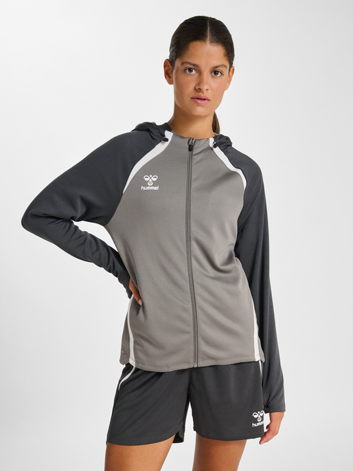 hmlLEAD 2.0 ZIP HOODIE WOMAN, STEEL GRAY/ASPHALT, model