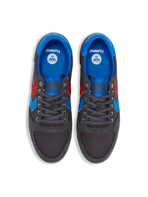 HUMMEL SLIMMER STADIL LOW, CASTLEROCK/RIBBONRED/BRIL BLUE, packshot