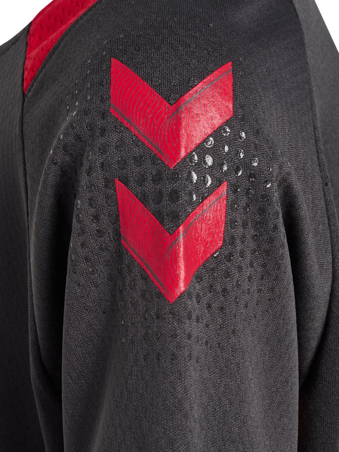 hmlLEAD S/S POLY JERSEY KIDS, !ASPHALT/TRUE RED, packshot