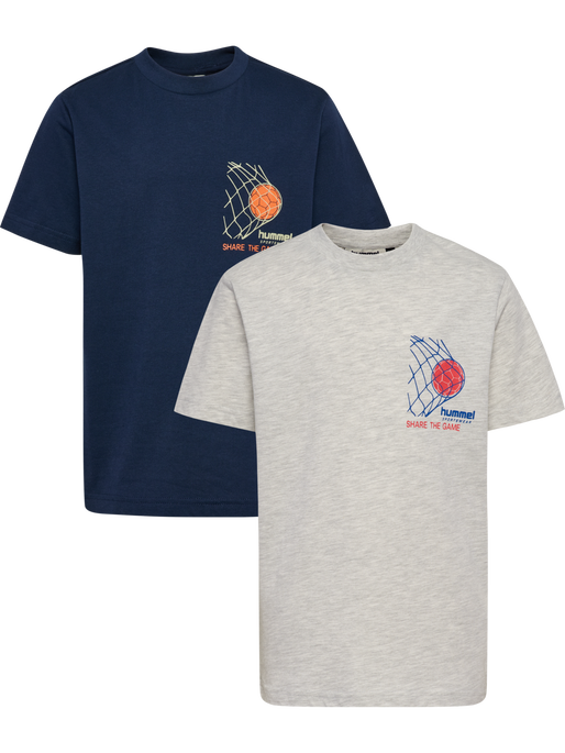 hmlJR REG T-SHIRT S/S RUNNER 2-PACK, LIGHT GREY MELANGE/DRESS BLUES, packshot
