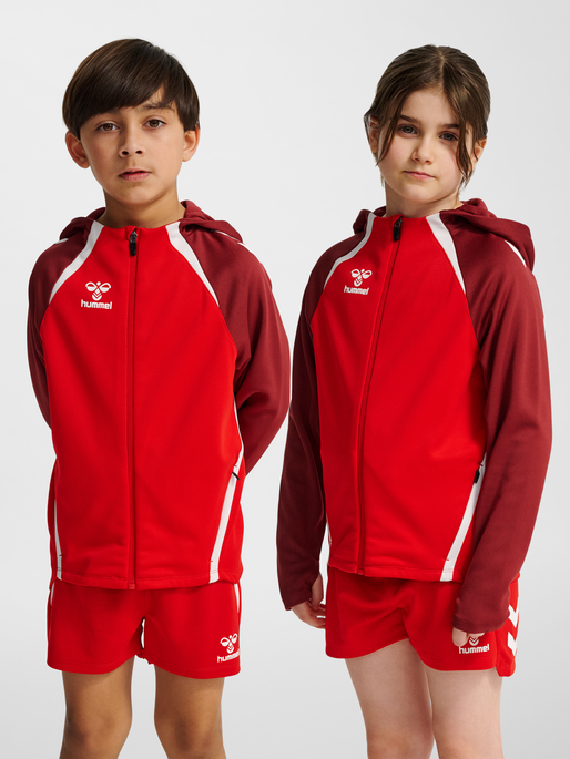hmlLEAD 2.0 ZIP HOODIE KIDS, TRUE RED/MAROON, model