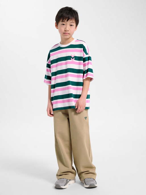 hmlJR SILLY S/S BOXY T-SHIRT STRIPE, FOREST BIOME, model