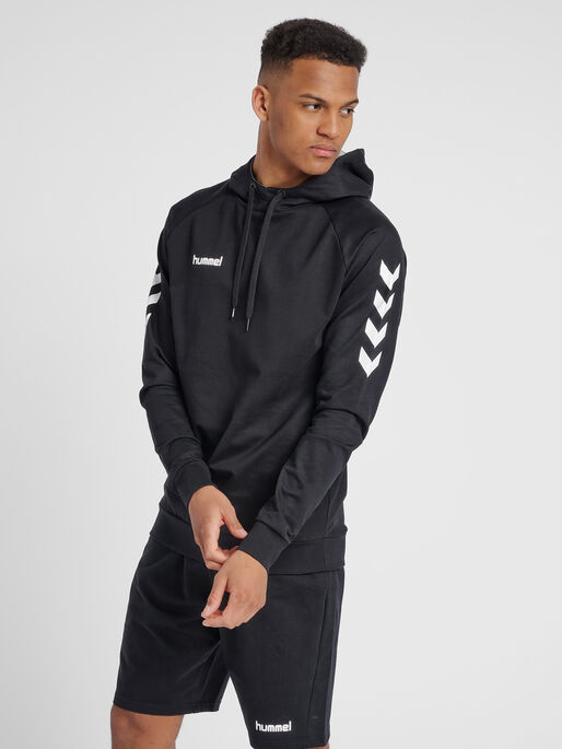 HMLGO COTTON HOODIE, BLACK, model