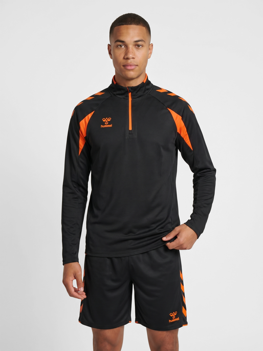 hmlCORE 2.0 HALF ZIP, BLACK/ORANGE TIGER, model