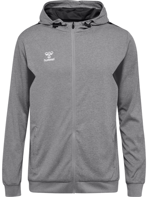 hmlAUTHENTIC PL ZIP HOODIE, GREY MELANGE, packshot