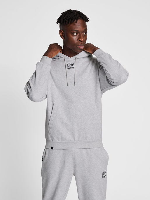 hmlLP10 BOXY SWEAT HOODIE, LIGHT GREY MELANGE, model