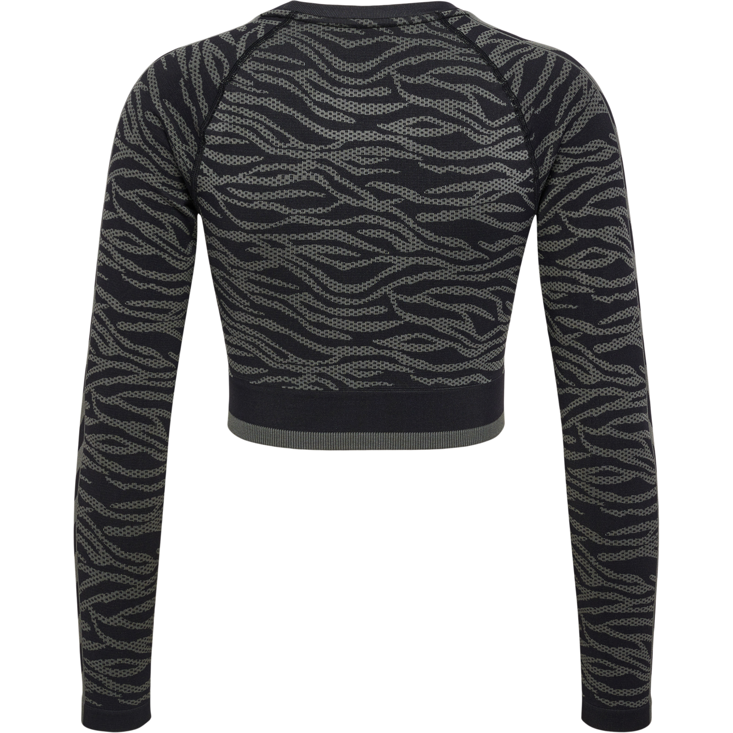 hmlMT SAGA SEAMLESS CROP T-SHIRT LS, BLACK/ASPHALT MELANGE, packshot