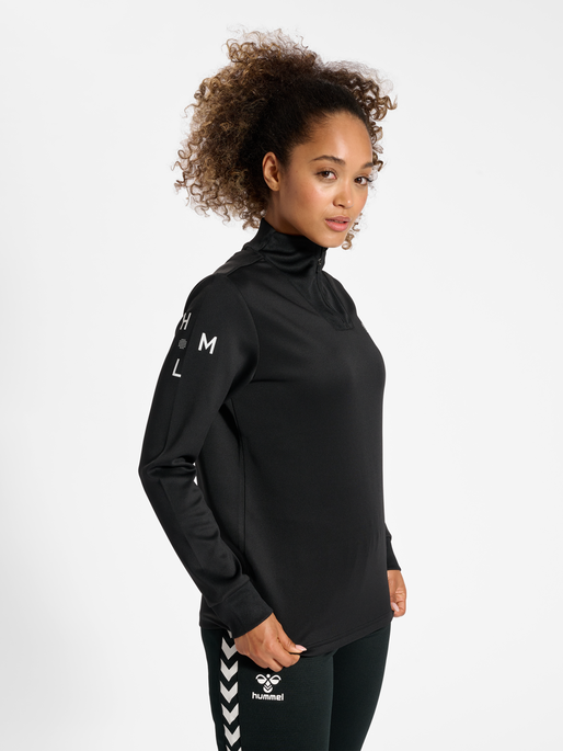 hmlCOURT HALF ZIP L/S WOMAN, BLACK, model